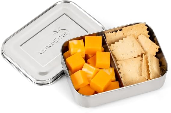 LunchBots Small Stainless Steel Kids Bento Box 2-Section 16oz