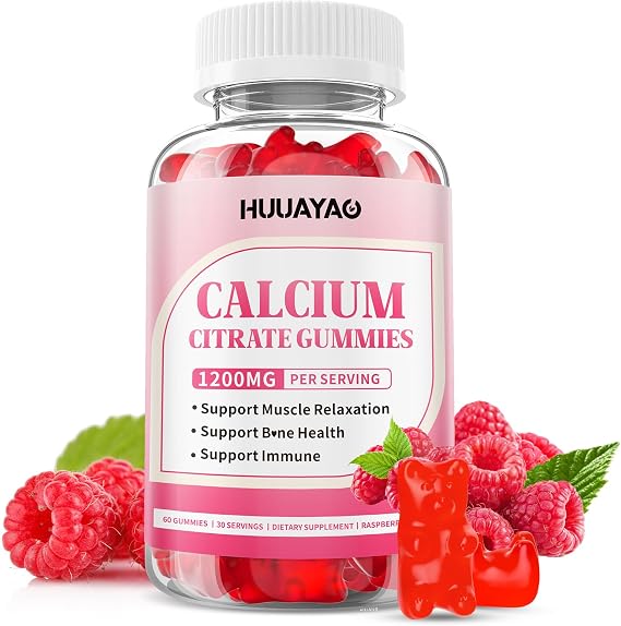 Calcium Citrate Gummies 1200mg for Adults & Kids, Chewable Calcium Citrate for Bone, Muscle & Immune Support, Bioavailable Calcium Supplements for Women & Men, Raspberry Flavor, 60 Count