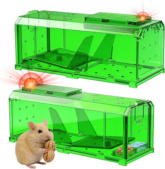 Indicator Light Mouse Traps Indoor for Home, Catch and Release, 2 Pack Large Size Live Mouse Trap No Kill, Sensitive Humane Mouse Trap, Safe Rat Trap for Dog Cat and Family