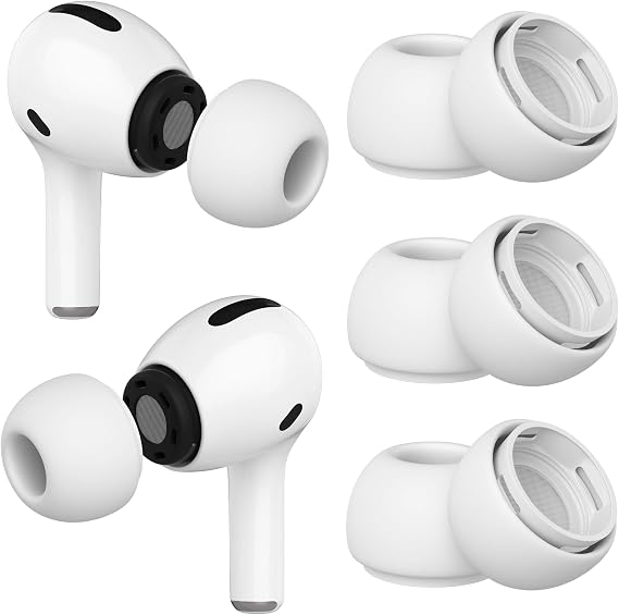airFit [3 Pairs] Ear Tips for Airpods Pro Replacement Silicone Ear Buds with Noise Reduction Hole(Fit in Charging Case)Small Tips | White