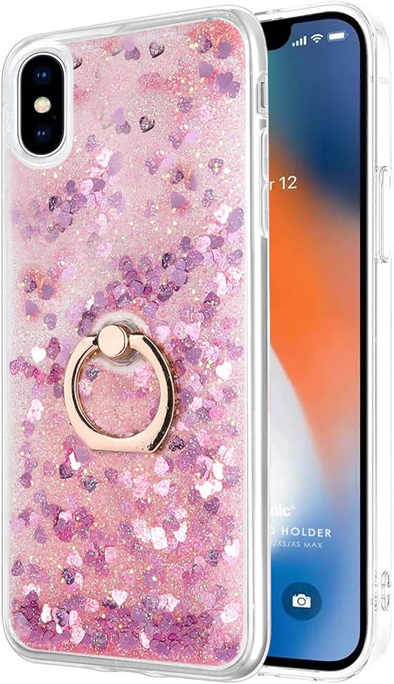 Microsonic Apple iPhone XS için Kılıf Glitter Liquid Holder Pembe [iPhone XS ile Uyumlu Kılıf - Pembe]