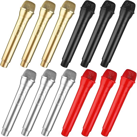 12 Pcs Microphone Prop Play Plastic Toy Microphone Fake Microphones Prop Simulate Speech Practice Plastic Realistic Micro-phone Fake Micro-phone Stage for Boys Girls Costume Music Party Favors