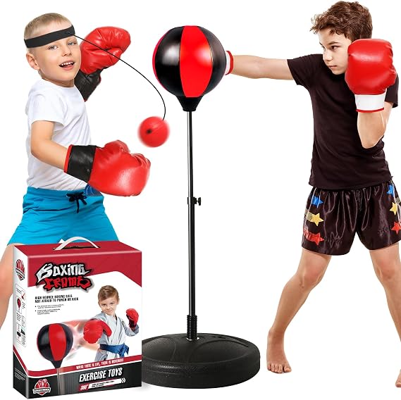 Punching Bag for Kids 8-12 Years, 2Pack Kids Boxing Gloves for 3-8, Kids Punching Bag with Height Adjustable Stand for 5-7, Outdoor Boy Toys, Birthday Gifts for 5 6 7 8 10 12 Years Old Boys