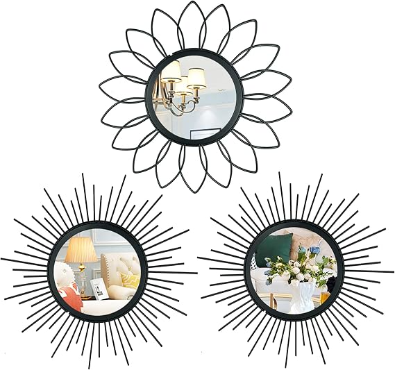 3 Pack Metal Mirror for Wall Cute Sunburst Wall Mirror Home Decor Wall Art