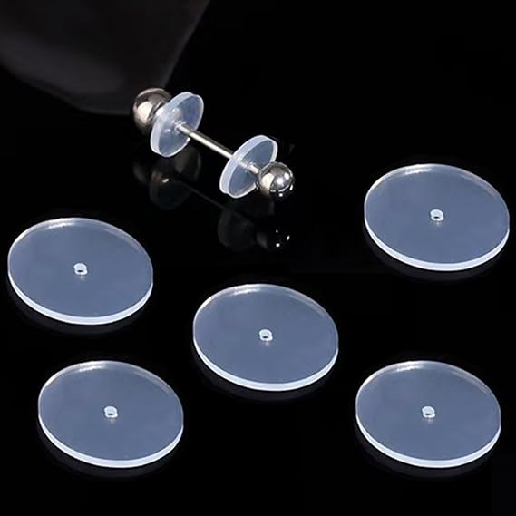 0.55 Inch Silicone Earring Backs Stoppers for Piercings, Clear Discs, 14mm, Non-Pull Stabilizer Pads for Healing Earlobe Support Patches (50 pcs)