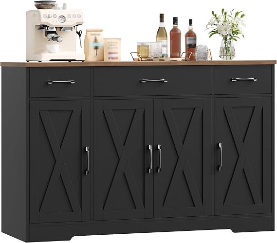 HOCSOK 140cm Large Sideboard, Kitchen Sideboard with 3 Drawers & 4 Doors