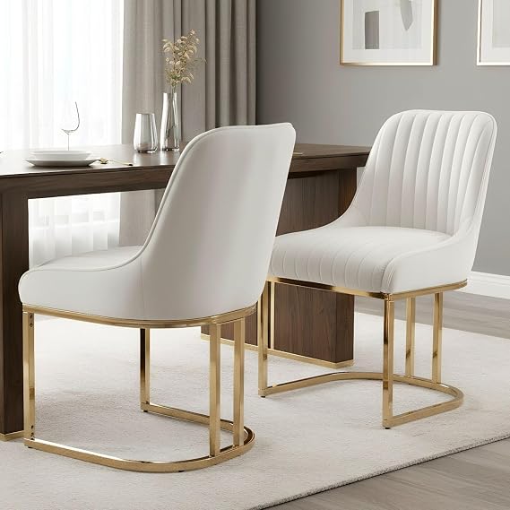 ROCITY Set of 2 Modern Velvet Dining Chairs, Cream White