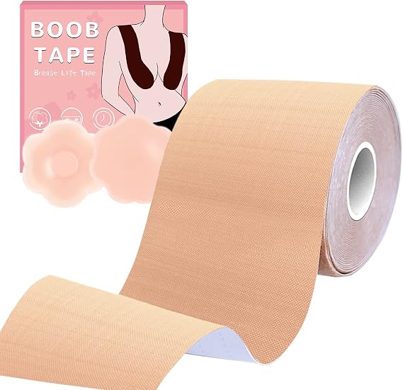 Boob Tape, Invisible Boobtape for Breast Lift, Cream | Sweatproof Boobytape Push Up BraTape, with Silicon Nipple Covers