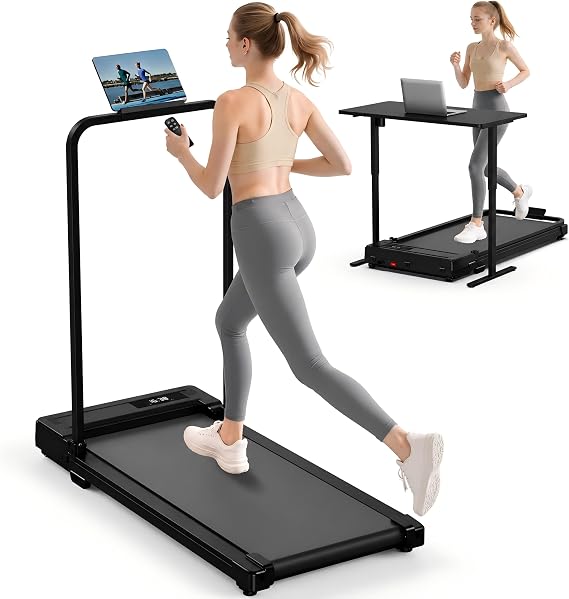 Walking Pad Treadmill for Home - Folding Treadmills with Handle Bar Portable Compact Fold up Indoor Foldable Handles Electric Walk Pads Small Spaces Mini Running Quiet Under Bed Office
