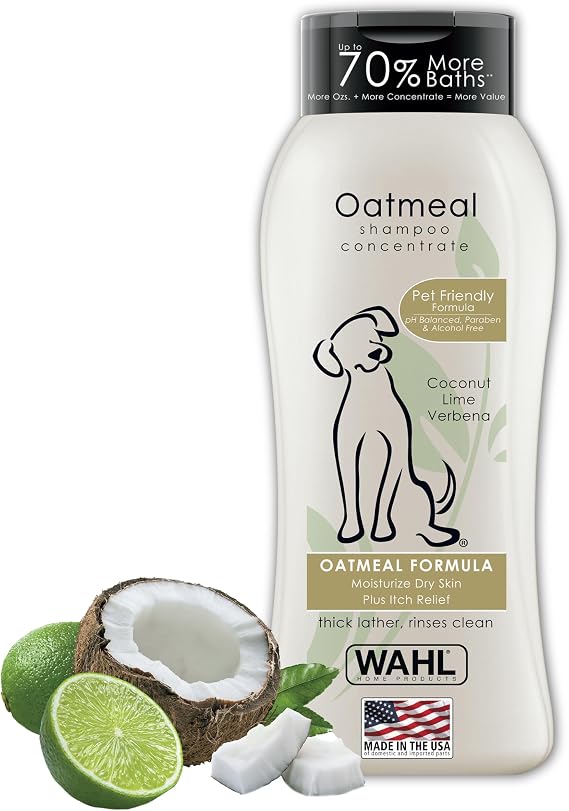 Wahl USA Dry Skin & Itch Relief Pet Shampoo for Dogs Oatmeal Formula with Coconut Lime Verbena Scent & Pet Friendly Formula, 24 Oz - Model 820004A