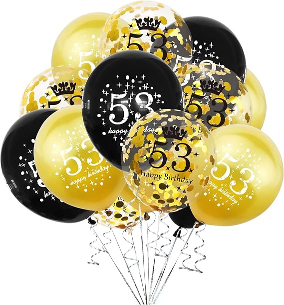 SHUNTAI 53rd Birthday Decorations Balloons Black and Gold for Men Women