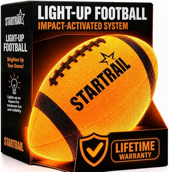TOMLEON Glow in The Dark Football | Ultra-Bright Double LED Light-Up Football Size 6 with 3 Extra Batteries and Pump for Kids & Teens Ages 6+ | Outdoor Fun for Evening Play, Camping & Beach Games