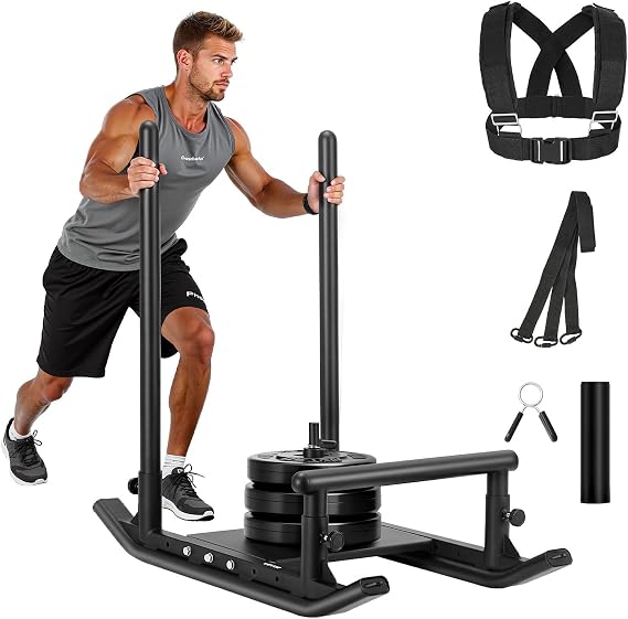 VEVOR Weight Sled,Workout Sled for Push-Pull Running & Strength Training | Compatible 1/2 in Weight Plates,Steel Power Training Sled for Athletic Exercise and Speed Improvement