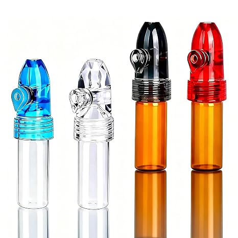 4 Pcs Small Bullet Glass Bottle Kit, Spice Powder Tool Waterproof & Durable, Snuff Bullet Snorter for Outdoor Travel（Random color）