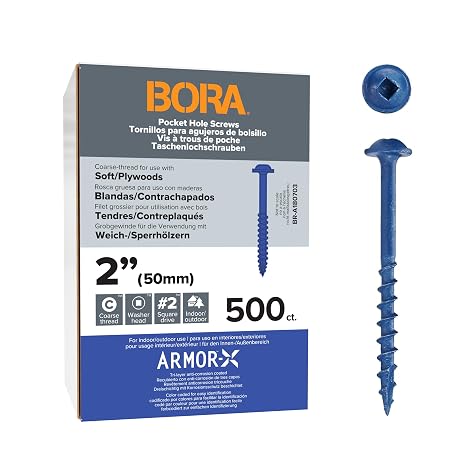 Bora Pocket Hole Screws 2 Inch Coarse Thread - 500 Pack for Wood Joinery - Professional Woodworking Bora Jig Compatible Screws for Furniture, Cabinetry & Carpentry Projects