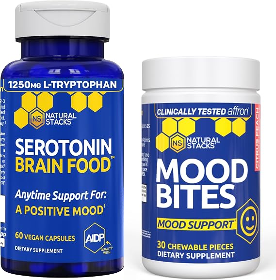 NATURAL STACKS Mood Bites + Serotonin Brain Food Bundle - Supports a Positive Mood & Stress Relief* - 90 Total Pieces