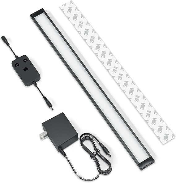 EShine 1 Pack 20 inch Black Smart Dimmable LED Under Cabinet Lighting Kit Compatible with Alexa, Google - Light Color Warm White (3000K)