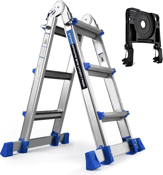 HBTower A Frame 3 Step Extension Ladder,11Ft Multi Position Ladder with Removable Tool Tray and Stabilizer Bar, 330 lbs Capacity Sturdy Durable for Home and Outdoor Work