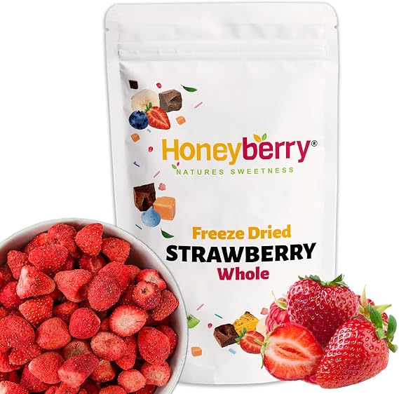 Freeze Dried Whole Strawberries 100g - No Added Sugar, 100% Natural, Gluten Free, Vegan Friendly Dry Strawberry - for Baking, Smoothies, Cake Decoration, Cocktail Garnish - Fruits for Drinks or Snacks