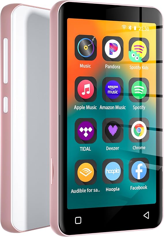 innioasis 80GB MP3 Player with Bluetooth and WiFi, Spotify MP4 MP3 Player with Tidal,Pandora, 4" Full Touch Screen Kids MP3 Player, HiFi Sound Android Music Player with Speaker (Pink_White)