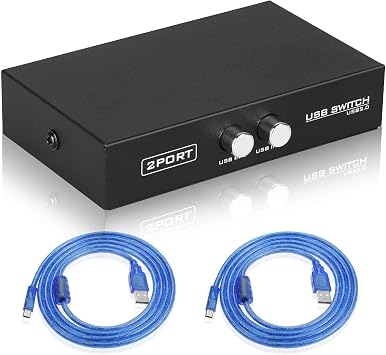 EEEKit 2 Port USB 2.0 Manual Sharing Switch Hub, Printer Scanner Splitter Adapter with 2 Pack USB A to B Cables