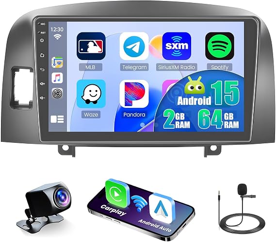 2+64G for Hyundai Sonata 2004-2008 Android 15 Car Stereo Wireless Apple CarPlay Android Auto,9 inch Touch Screen Radio WiFi Bluetooth GPS FM RDS+Free AHD Backup Cam