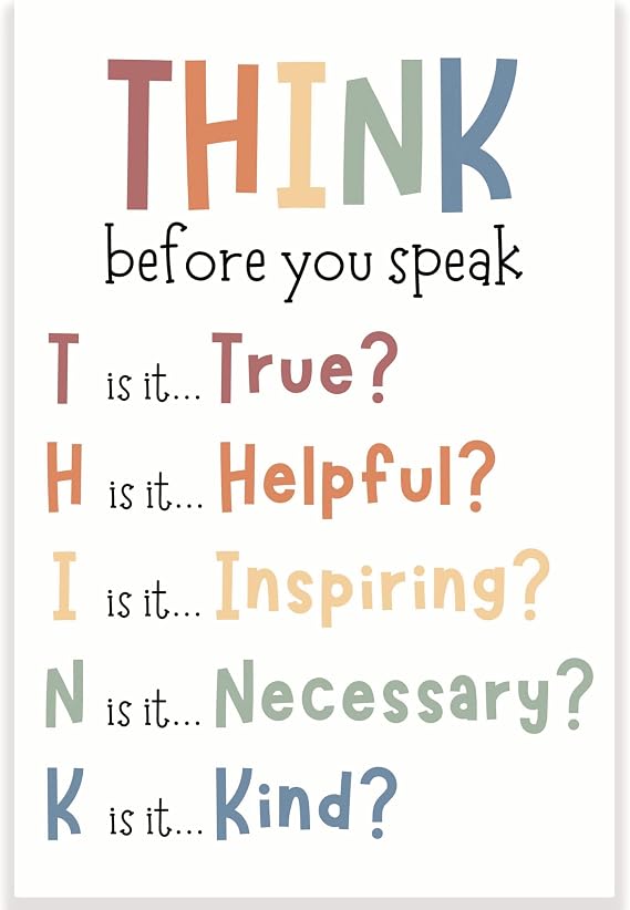 Printlabz Think Before You Speak Classroom Poster - Positive Inspiring Motivational - 12 x 18 Inch - Classroom Decor