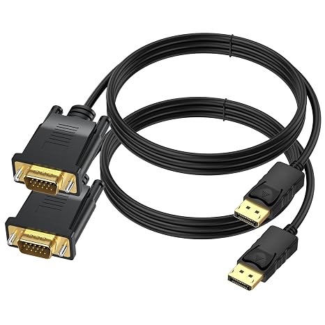 DisplayPort to VGA Cable 3 Ft, 2-Pack Display Port DP to VGA Adapter Cord Male to Male HD Video 1080P for Computer, Monitor, TV, Projectorr | Unibidirectional, Compatible with for Computer, Monitor, TV, Projector and More