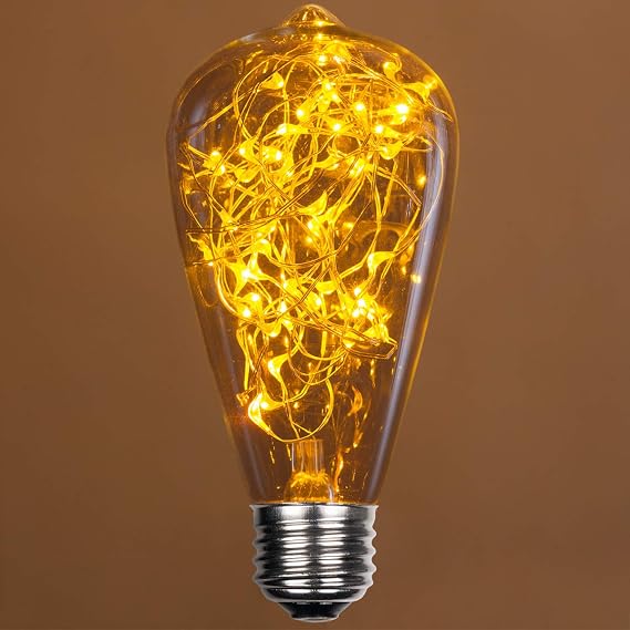 Wintergreen Lighting LEDimagine Fairy String Light Bulb, LED Globe Pendant, ST64 Bulb With E26 Base (Gold)