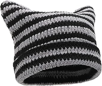 XYIYI Crochet Hats for Women Cat Ear Knit Hat Vintage Beanie Grunge Accessories Slouchy Beanies for Womens