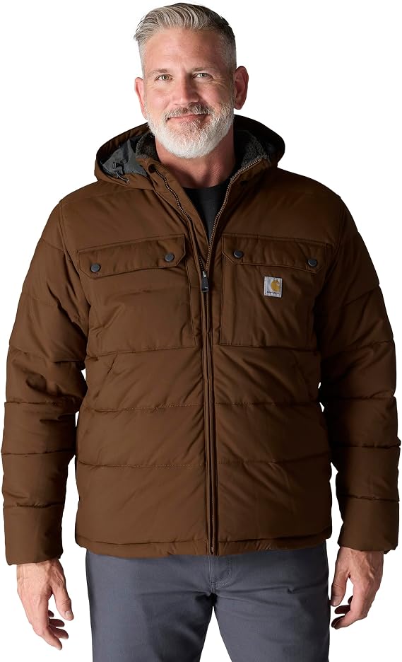 Carhartt Montana Men's Loose Fit Jacket, Lined Wind & Water-Repellent Work Jacket with Sherpa Lining, Insulation Jacket with Rain Defender & Hood, Outdoor Jacket