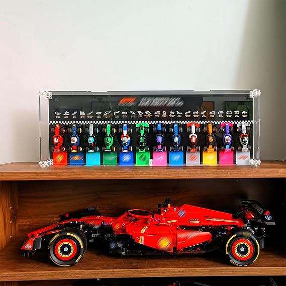 Wall Board Display Frame Compatible with Lego Collectables F1 Race Cars 71049, 21.2*2.3*7.2inch F1 Speed Champions Acrylic Display Case, Ideal for Office & Collector's Room（Excluding models）