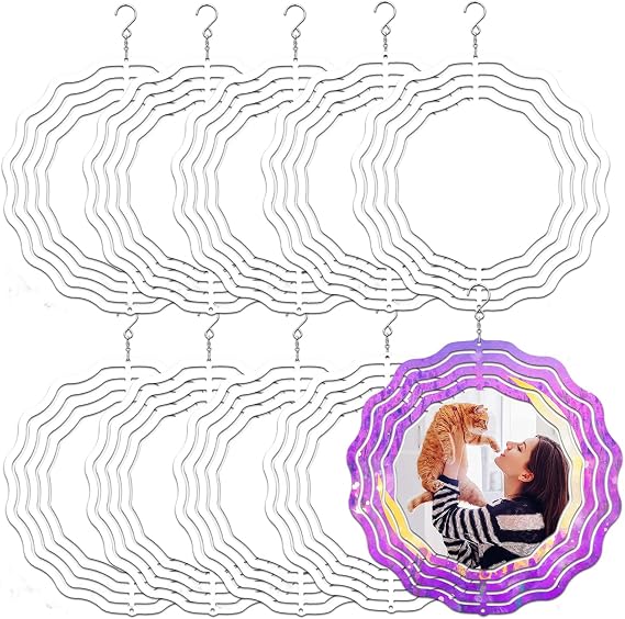 10 Pack 8 Inch Sublimation Wind Spinner Blanks, 3D Aluminum Wind Powered Kinetic Sculpture, Spinner Suspension Trim for Yards & Gardens(Round)