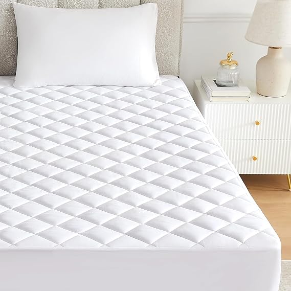 40cm Extra Deep Mattress Protector King Size Bed Topper - Quilted Mattress Pad - 360° Elasticated White Fitted Sheet Soft Microfibre Bed Covers Single 4ft Small Double Superking (King)