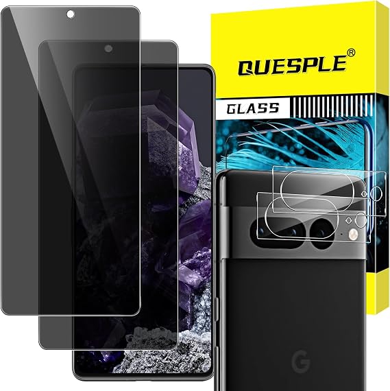 2+2 Pack Google Pixel 8 Privacy Tempered Glass Screen Protector + Camera Lens Film [9H Hardness][3D Curved] for Google Pixel 8 Glass Screen Protector[Does not support fingerprints]