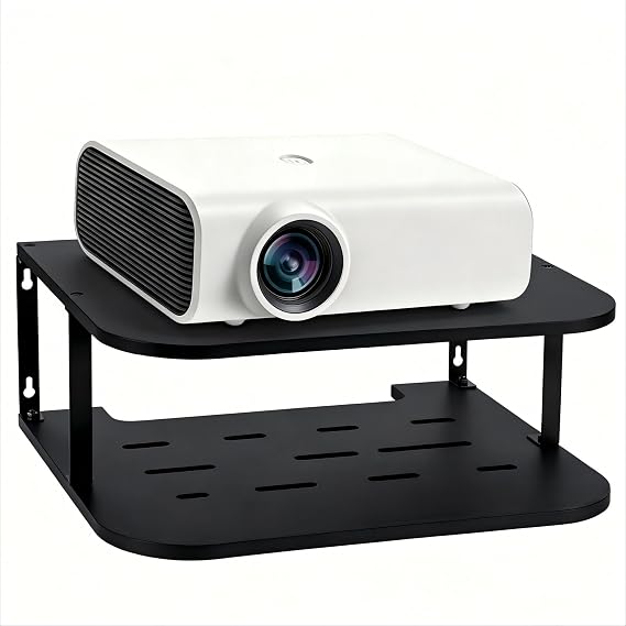 Black Projector Shelf for Wall 2 Tier Floating Projector Wall Mount Pine Wood Game Shelf Stand for Xbox Router Holder Stand Accessories
