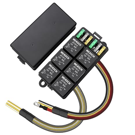 12V 80Amp Relay Box, 6 Way Pre-Wired Relay Box, 6 Relays and 6 Slot ATC/ATO Blade Fuses, Universal Relay Panel, for Automotive Car Truck Jeep