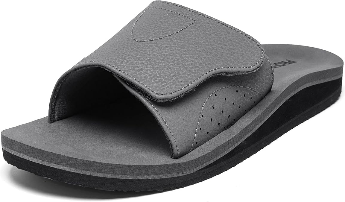 Men's Wide Slide Ergonomic Sandals Fully Adjustable Strap & Comfort Fit Orthotic Arch Support Athletic Sandals with Soft Cushion Footbed