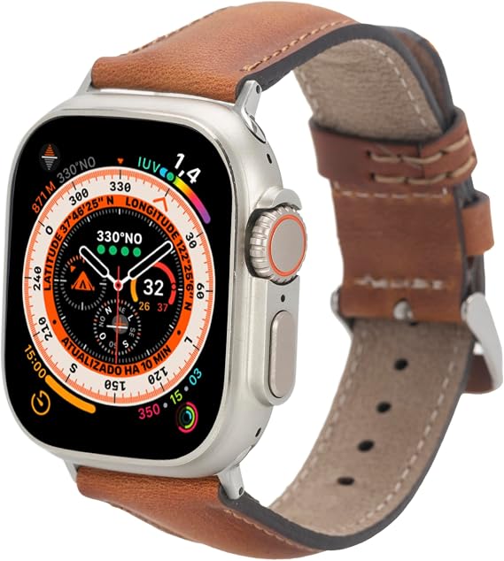 Apple Watch ile Uyumlu Hakiki Deri Kordon, 38/40/41/42/44/45/49 mm ile Uyumlu, Ayarlanabilir Fit, Kolay Takıp Çıkarma, Hakiki Deri Klasik Saat Kordonu