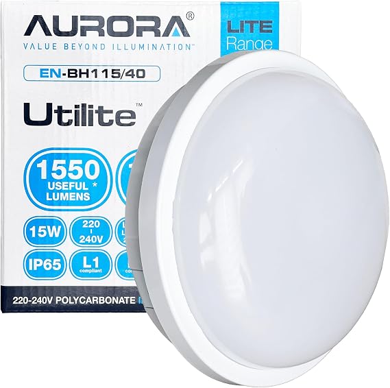 Aurora LED Wall & Ceiling Light 15W IP65 Waterproof Bulkhead 4000K 1550lm 167mm Round EN-BH115/40 [Energy Class A++]