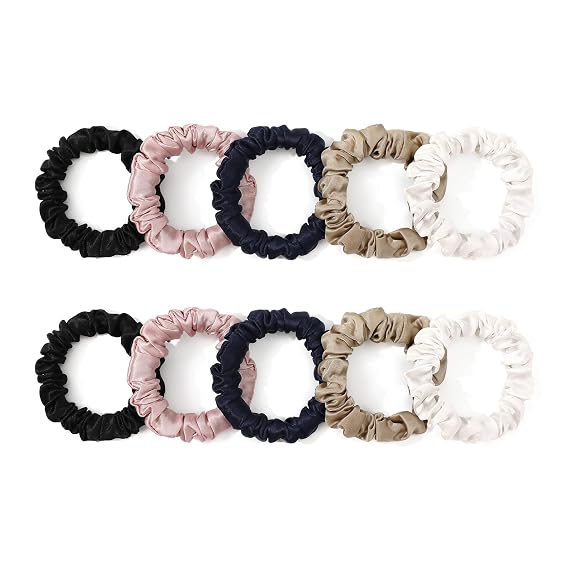 LILYSILK Pure Silk Scrunchies for Women Colorful Hair Bow Ties- Girls- Unique Bobble Elastics Hair Scrunchy- Soft Cute (10pc-Mini)