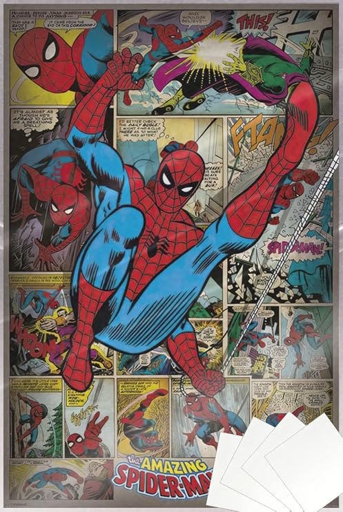 The Amazing Spider-Man - Marvel Comics Poster Print (Retro Style - Comic Montage) (Size: 24" x 36") (Laminated Poster & Strips)