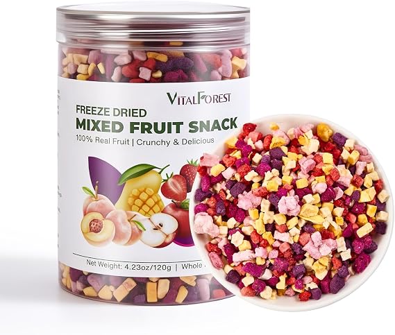Freeze Dried Mixed Fruit Snacks - 4.23oz(120g) Crunchy Dried Fruit Mix with Strawberry, Dragon Fruit, Purple Sweet Potato, Mango, Peach, Apple, Natural Healthy Dehydrated Fruits Snacks