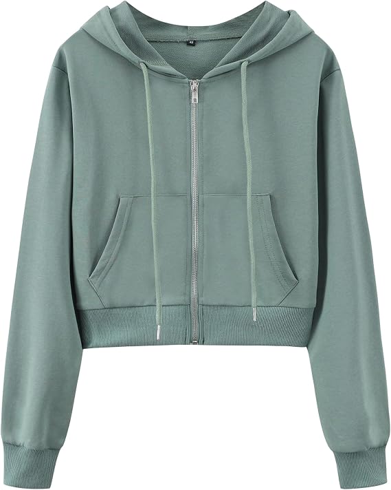 Yimoon Zip Up Hoodie Women Cropped Casual Sweatshirts Workout Long Sleeve Drawstring Hooded Jacket Crop Tops