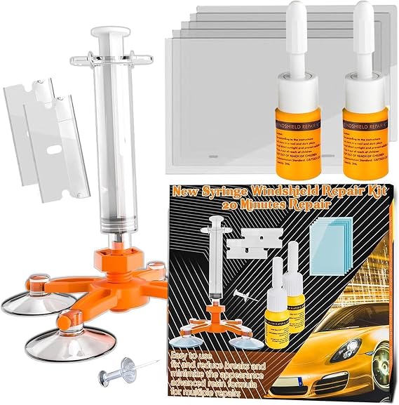 Windshield Repair Kit, Upgraded Windshield Chip Repair Kit Instant Fix for Chips, Cracks, and Bullseyes, High-Pressure Resin Injection Cracks Gone Glass Repair Kit for Long-Lasting (Sunshine)