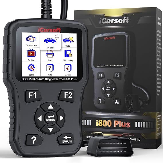 iCarsoft i800 Plus OBD2 Scanner, Car Diagnostic Tool Full OBD2 Functions, Check Engine Light Fault/Battery Test/Freeze Frame/Component Test/118 Live Data, Code Reader Lifetime Fr-ee Update
