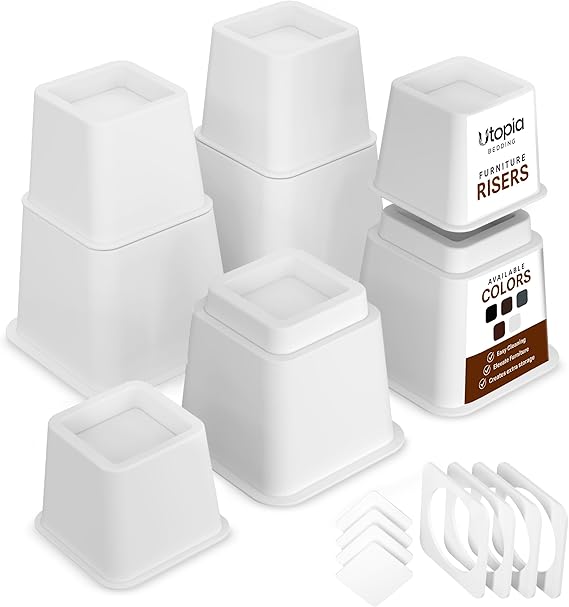 Utopia Bedding Adjustable Bed Risers 3 & 5 Inch, White, 4-Pack | Supports up to 1,300 lbs with a stable, anti-slip design