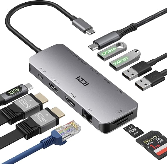 ICZI USB C Docking Station Dual HDMI 11 IN 1 USB Hub 2 HDMI