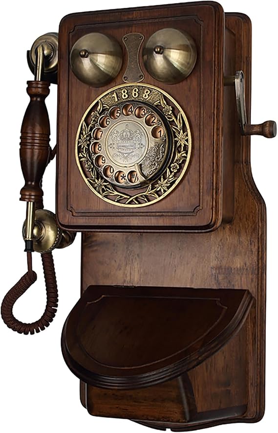 Vintage Wall Phone, Retro Landline Telephone, European Style Classic Corded Wall Phones, Old Fashioned Antique Wood Phone with Crisp Mechanical Ringer Redial for Home Office Hotel Decor