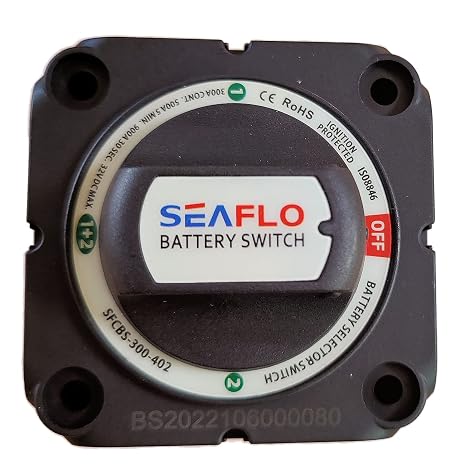 SEAFLO 300A Marine Battery Disconnect Switch, 4-Position Selector OFF/1/2/1+2, 12V/24V/32V Heavy-Duty IP66 Waterproof Battery Isolator for Boat, RV and Auto, 2-Pack, CE & RoHS Certified